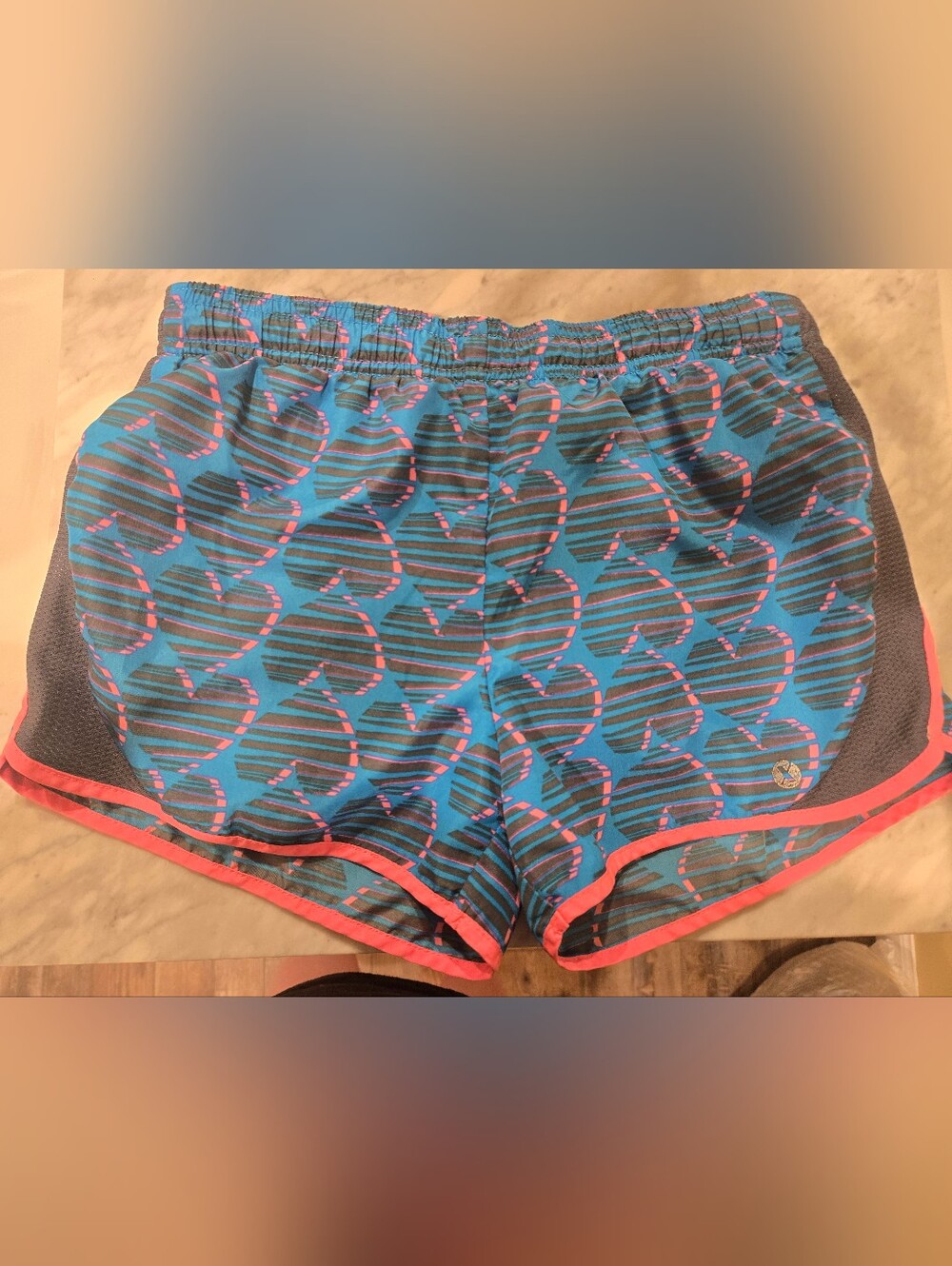 Xersion Blue & Pink Heart Print Athletic Shorts M 10/12